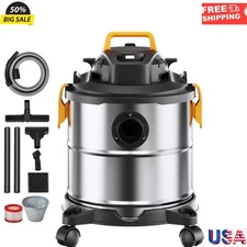 KFFKFF Stainless Steel Shop Vacuum, 5.5 Gal 6 HP for Wet/Dry Use, Efficient Suct
