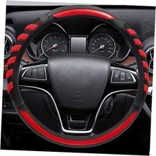 Sport Grip Style Dark Red Leather Steering Wheel Cover,Black Black Red Stripe