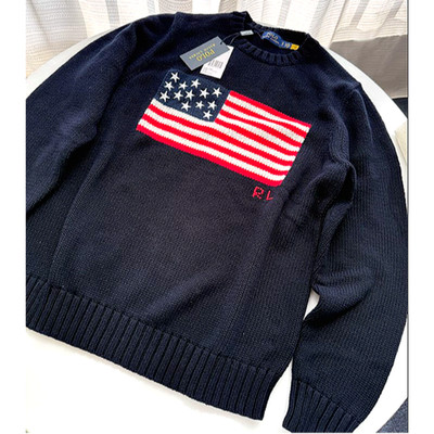 Polo Ralph Lauren Navy American Flag Cotton Sweater Women's Medium
