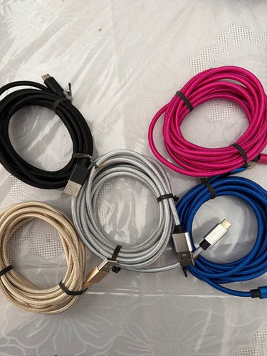 5-Pack 10FT Braided USB to Type C Charging Cables 5 Colors 10 Foot USB-C Lot
