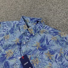 NEW IZOD Shirt Mens M Blue Floral Hawaiian Aloha Camp Short Sleeve Button Up Top