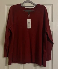 NWT $228 Eileen Fisher Red Ceder Merino Wool Raglan Sleeves Pullover L XL