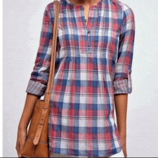 NWT Anthropologie Holding Horses Hi Lo Roll Tab Sleeve Plaid Tunic Size 4