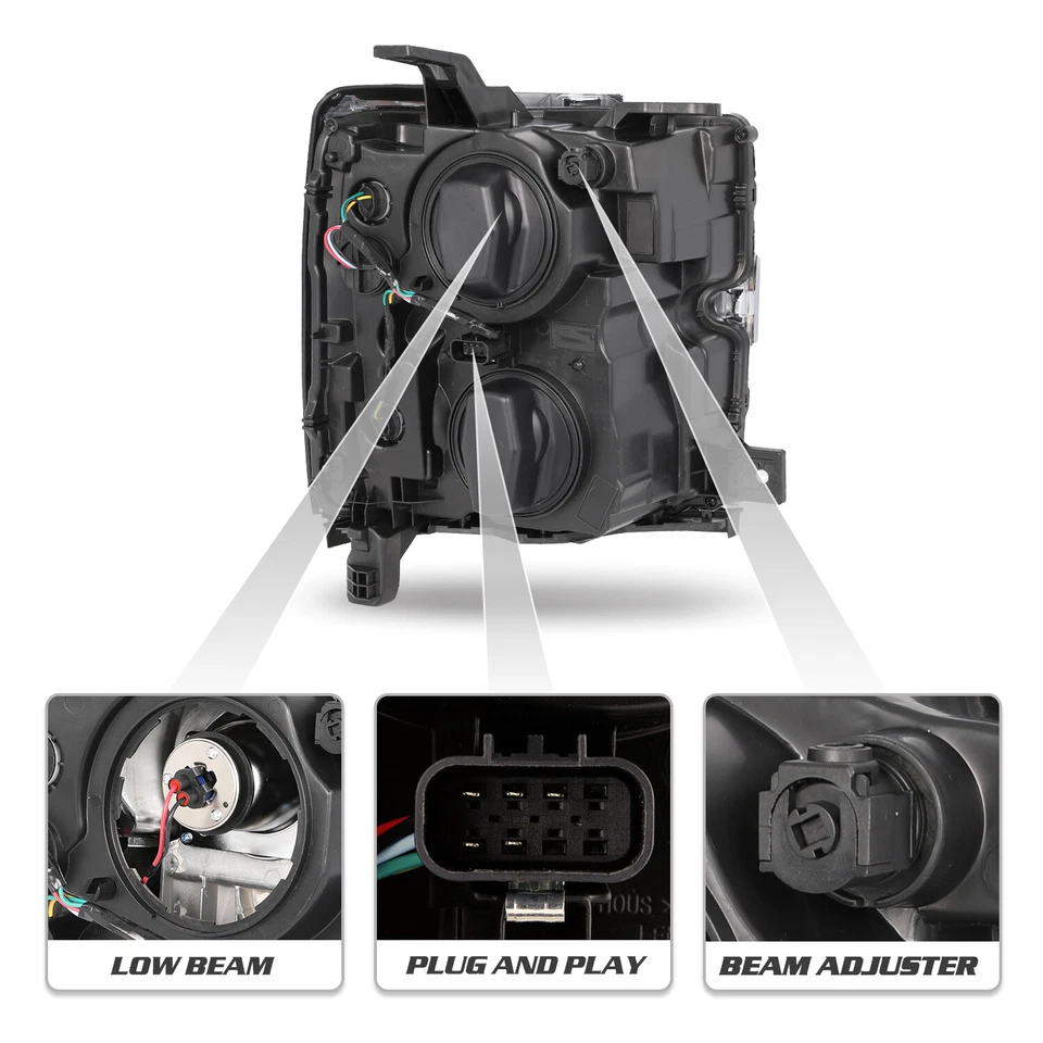 Pair Halogen Headlights For 2015-2019 Chevy Silverado 2500HD 3500HD Chrome L+R - Image 4 of 4