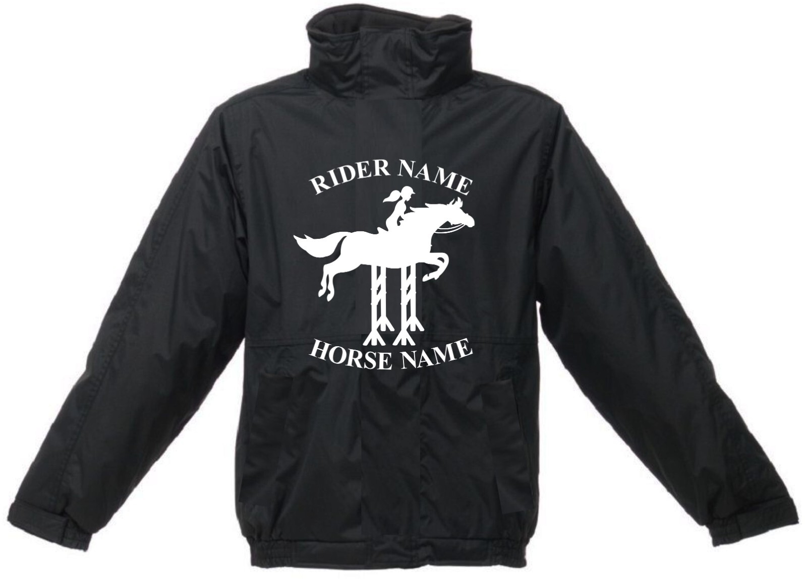 GIACCA HORSE DOVER PERSONALIZZATA IMPERMEABILE DRESSAGE PONY RIDER UNISEX REGALO DI NATALE