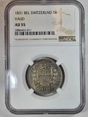 1831 BEL Switzerland 5 Batzen Canton Vaud NGC AU55 - Still Has Great Luster
