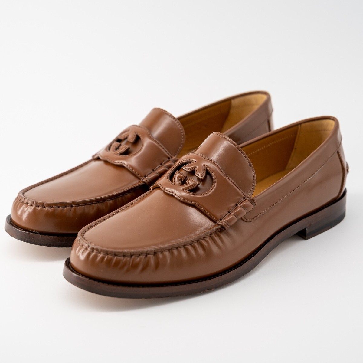 size 12.5G - Gucci Brown Leather Loafers GG Interlocking | eBay