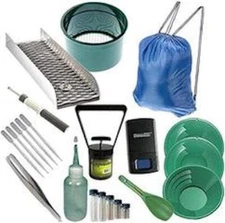 22pc Gold Panning Kit 12" 10" 8" Green Gold Pans Mini Sluice Box & Gold Recovery