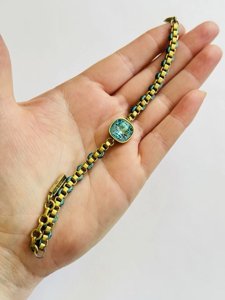 Pulsera Colección K&R Silpada Firmada Azul Teal Cristal Latón Diseñador Boho Mod Foto 3 de 4