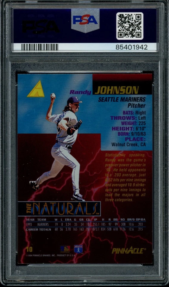 兰迪·约翰逊 PSA 9 1994 Pinnacle The Naturals #10 — 第 2/2 张图片