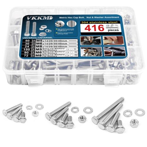 VKKM 416 pz Kit assortimento bulloni e dadi tappo esagonale in acciaio inox M5/M6/M8 - Foto 1 di 7