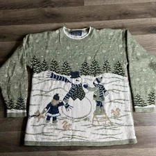 VTG Willow Ridge Sweater Womans Medium Acrylic Winter Snowman Nature Made in USA
