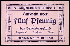 RÜGENWALDERMÜNDE / DARŁOWO 1920 5 Pfennig German Notgeld Poland