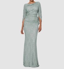 Betsy  Adam Women's Green Glitter Lace Round Neck Cape Sleeve Dress Size 8