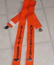 Rare RITCHIE BROS AUCTIONEERS Orange Pelican Suspenders Braces 44" Long