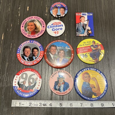 Clinton Buttons Lot 10 Clinton Gore Hillary 1992 1996 Campaign Pin Buttons Vintage | eBay