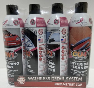 New Fast Wax Waterless Detail System FW1 TS2 GP3 CU4 Wash Wax Tire Interior Set