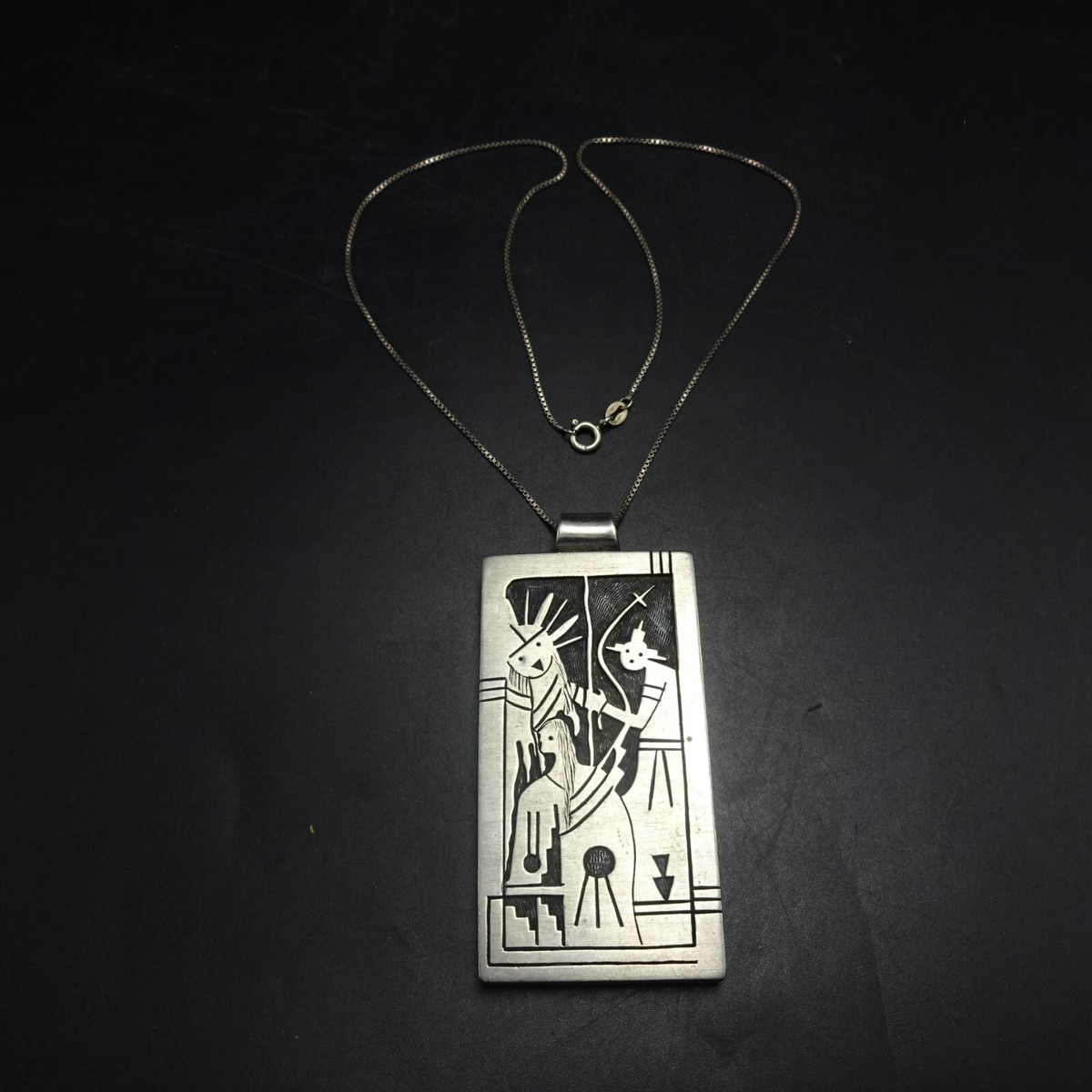 Signed Vintage HOPI Sterling Silver Overlay KACHINA PENDANT