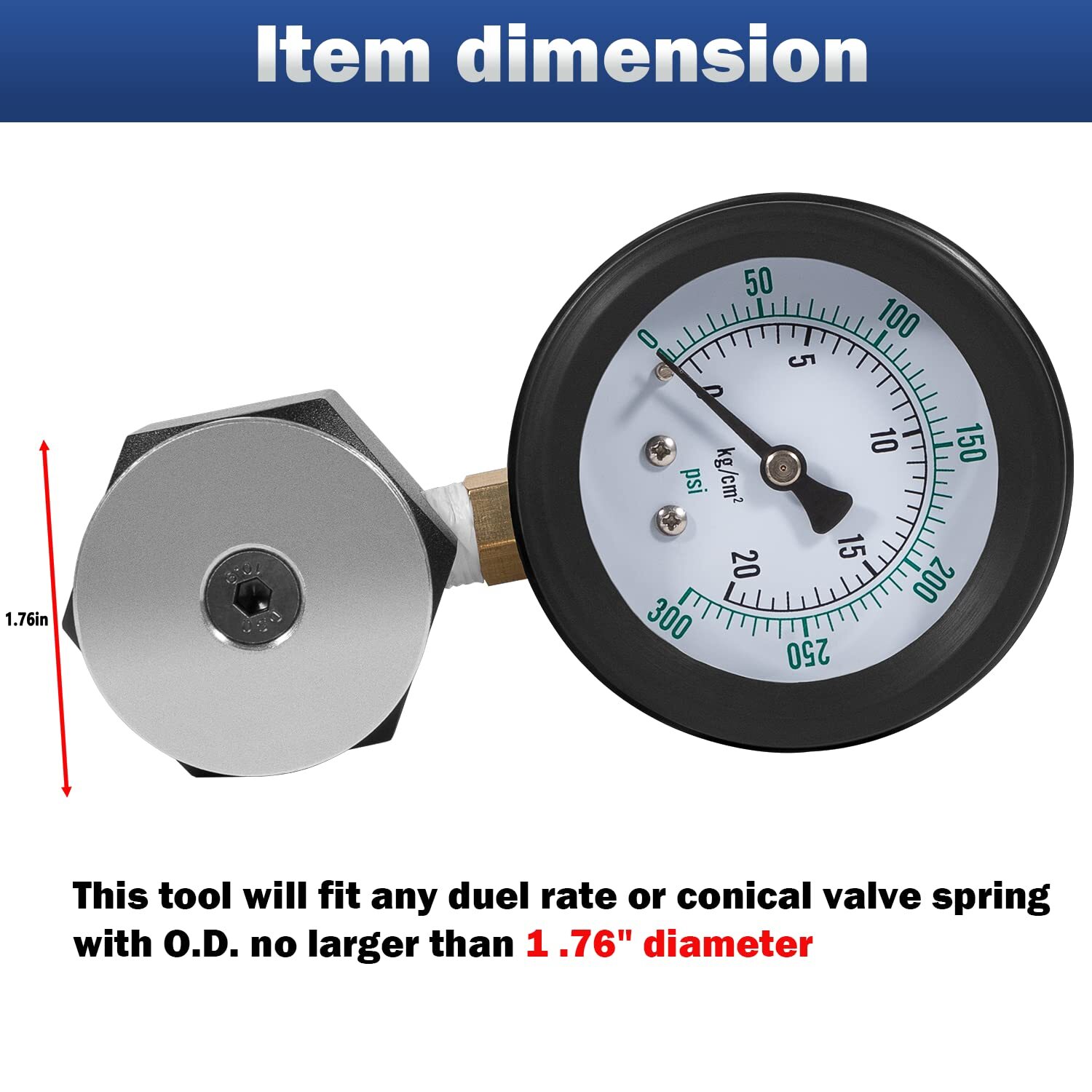 0-300 PSI 66835 Universal Mini Valve Spring Pressure Tester Gauge 0-20 kg/cm2