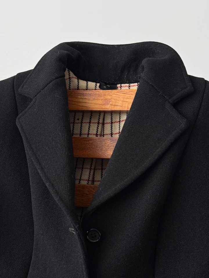 古董 ≈1920 年代法国女式黑色羊毛背包外套 S 码 — 第 3/4 张图片