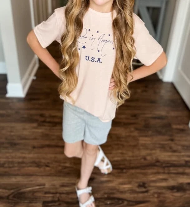 Camiseta rockera para niños talla 10 ~ hecha en América EE. UU. ~ ROSA; 4 de julio, Americana Foto 3 de 4