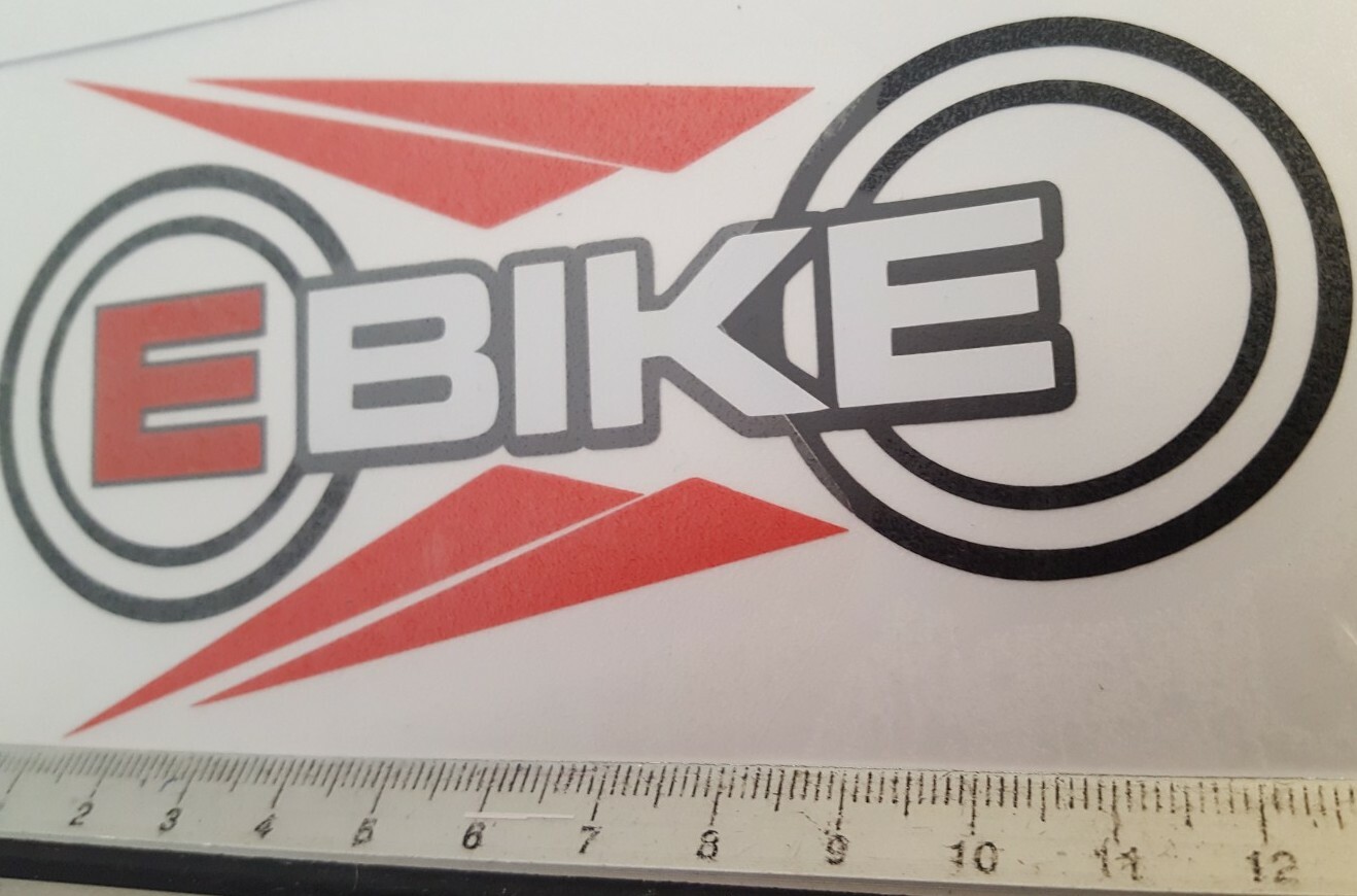 E BIKE STICKERS LOGO DECALS COLOURS 70MM X 125MM X2 MTB ROAD TRIALS