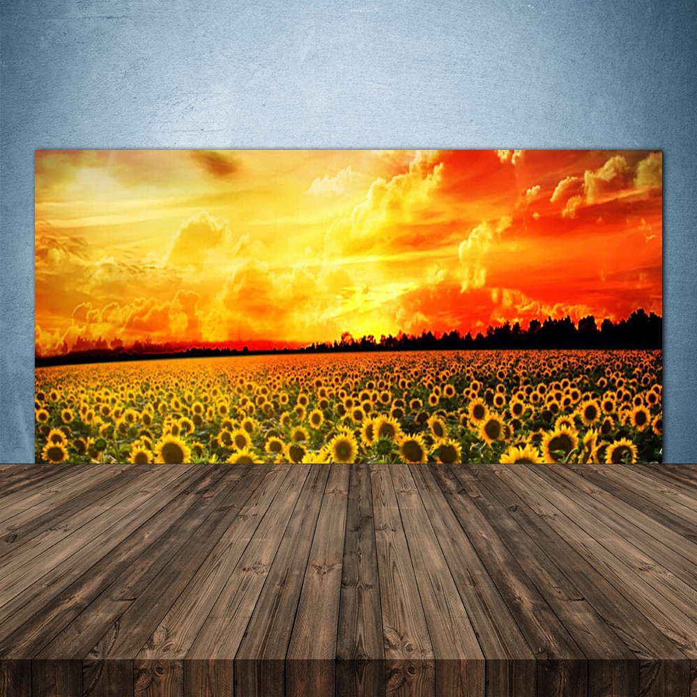 Crédence de cuisine en verre 140x70 fond de hotte motif prairie jaune