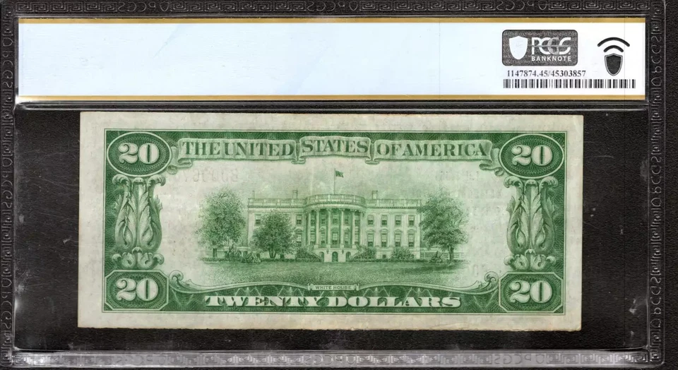 1929 $20 FIRST NATIONAL BANKNOTE CURRENCY NORTH PLATTE NEBRASKA PCGS B XF EF 45 - Image 2 of 2