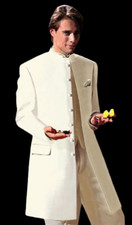 Boys IVORY Long Tuxedo Western Duster Frock Mandarin Nehru Collar Coat TUXXMAN