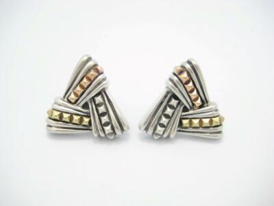 Lagos Kaviar Sterlingsilber & Gold & Roségold große dreieckige Clip-On Ohrringe - A