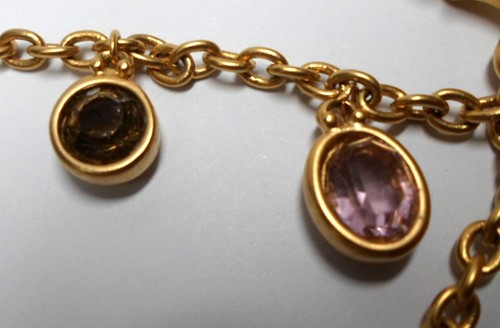 Vintage SWAROVSKI CRYSTALS TWO STRAND TOGGLE BRACELET Faux Amethyst & Topaz 7" L - Picture 2 of 11