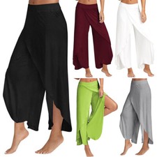 Womens Chiffon Harem Yoga Pants Split Wide Leg High Rise Workout Sports Trousers