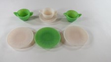 Vintage Akro Agate Child  s Doll Dishes Set 1930s Jadeite and White Glass 6 Piece