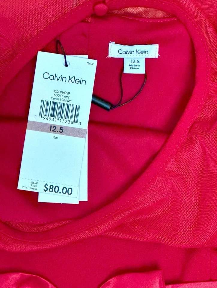 Calvin Klein Red Sleeveless Fit & Flare Satin Bow Formal Gown Dress Sz 12.5 NWT - Image 3 of 4