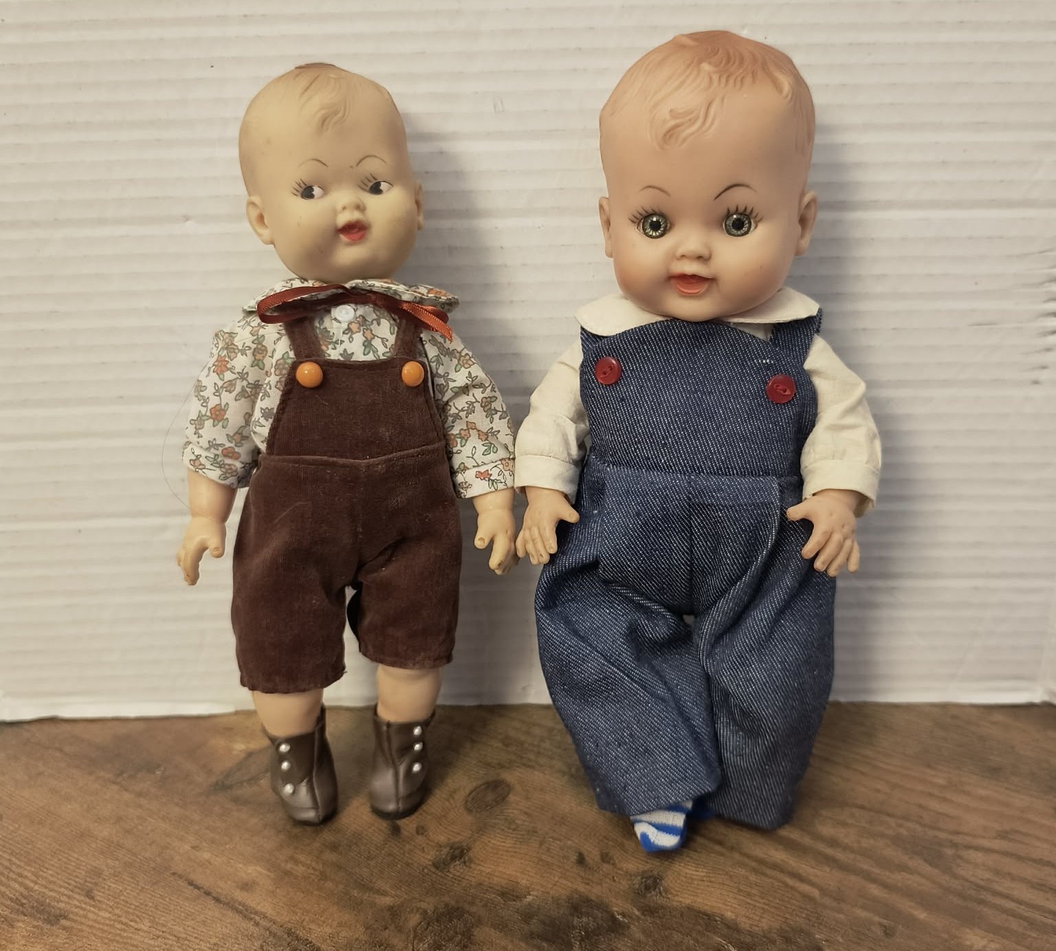 2 VINTAGE  BABY BOY DOLLS/ Molded Rubber? 1950'S/10 & 11 inch