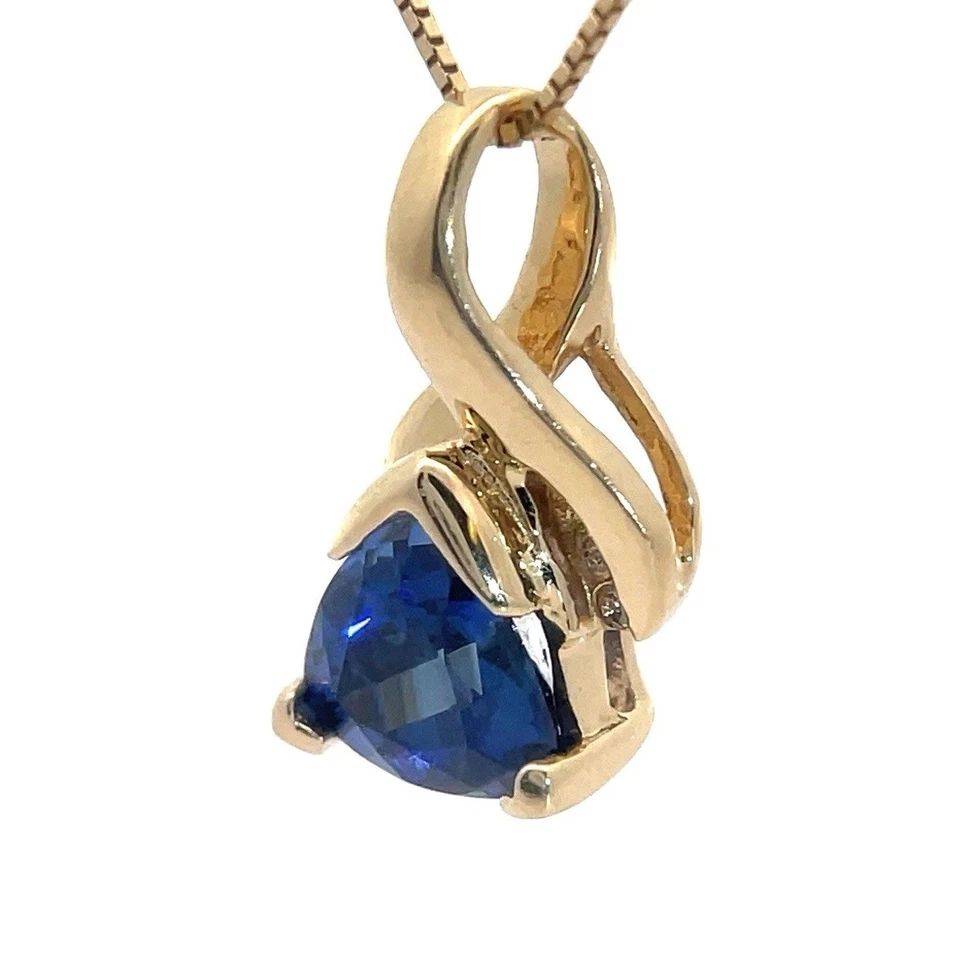14K Gold Trillion Blue Gem Pendant with Diamond Accents – Estate Jewelry - Image 3 of 4