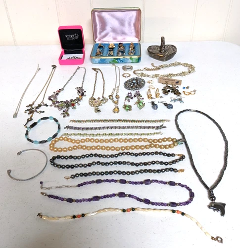 Vtg Estate Assorted Mixed Costume Jewelry Lot Some Sterling Most Wearable *READ*