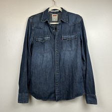 Levi s Men s Western Pearl Snap Button Up Shirt Size Small Dark Wash Long Sleeve