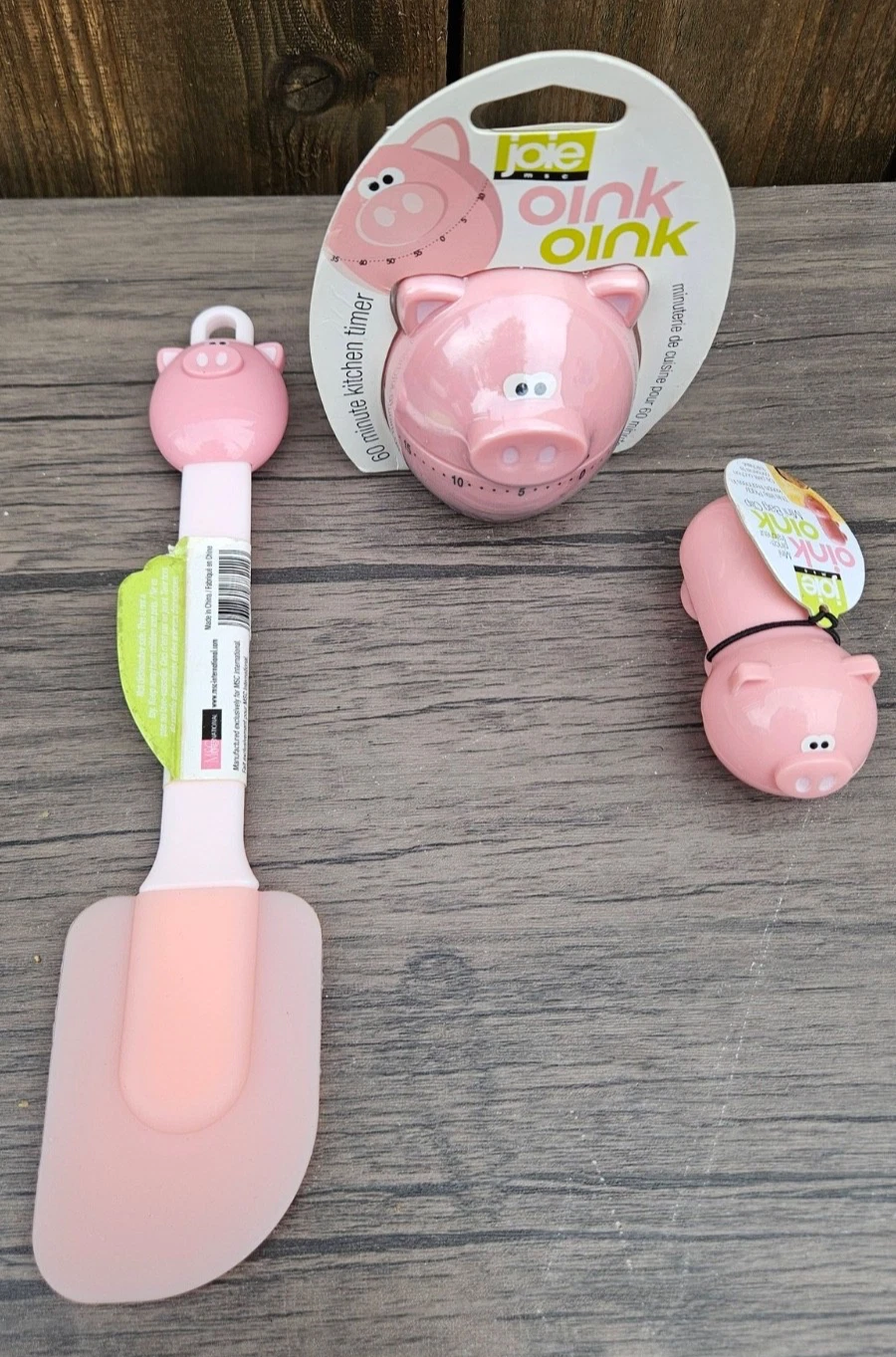 Joie Piggy Timer Pink Kitchen Cooking Alarm Clock + Spatula + Bag Clip R2