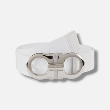 Ferragamo Men's White Gancini Buckle Jacquard Fabric Belt Size 38