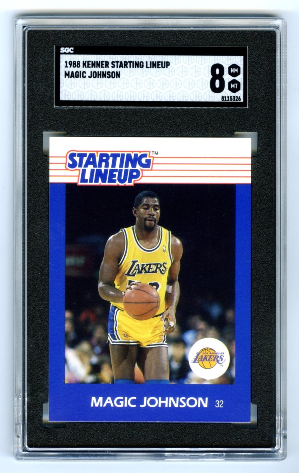 MAGIC JOHNSON~RARE (POP 114) 1988 KENNER STARTING LINEUP SGC-8 NM-MT GRADED CARD