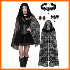 Halloween Witch Costumes, Witch Black Hooded Cloak for Women Gothic Choker ...