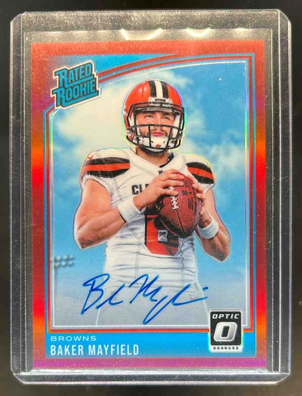 2018 Donruss Optic Baker Mayfield Rated Rookie Auto Red RC #21/50 Browns