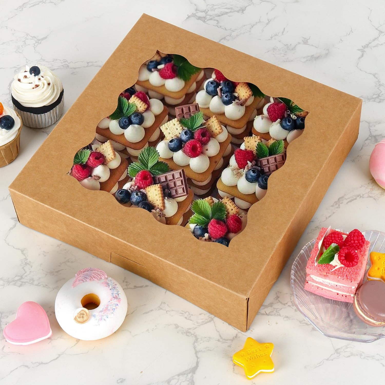 38Pcs Pie Boxes, 10X10X2.5 Inches Auto-Popup Bakery Boxes with Window for Cookie