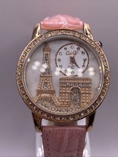 Cai Qi Womens Rose Gold Rhinestone Round Quartz Watch New Battery Eiffel Tower