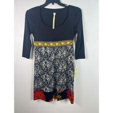 Anthropologie Uncle Frank Black Paisley Floral Print 3/4 Sleeve Dress XS NWT