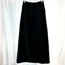 Vintage Emily Black Velvet A-Line Maxi Skirt Pockets, Size 12 Formal Whimsigoth