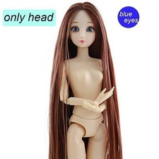 Long Brown Straight WIG Hair Doll Head For 11.5" 1/6 BJD Doll Blue Eye Heads Toy