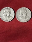 LOT of 2 - 1957 D   FRANKLIN Silver Half Dollars  -  90% Silver