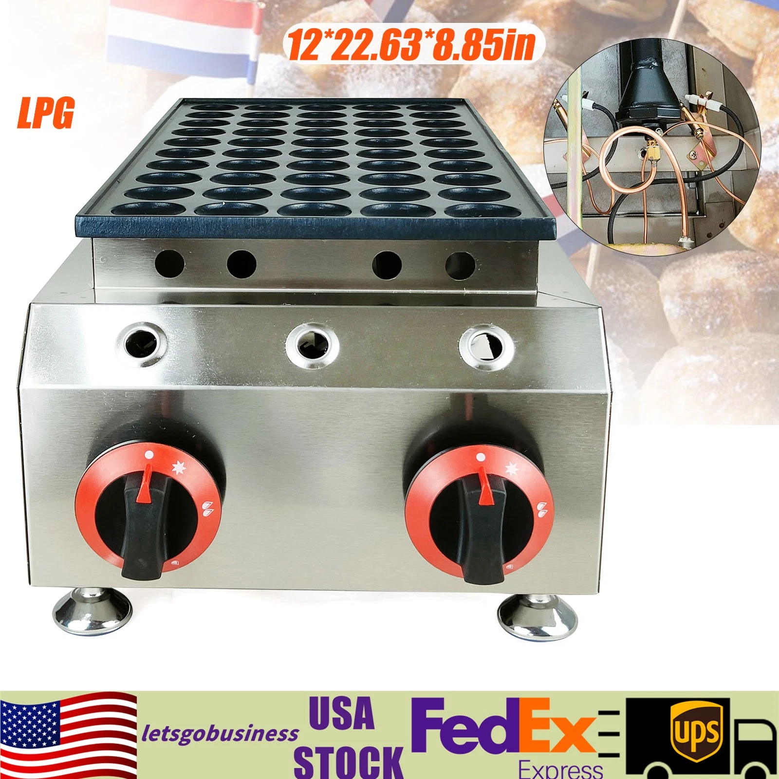 LPG Gas Mini Dutch Pancake Maker Machine 50 Holes Nonstick Poffertjes Mahine